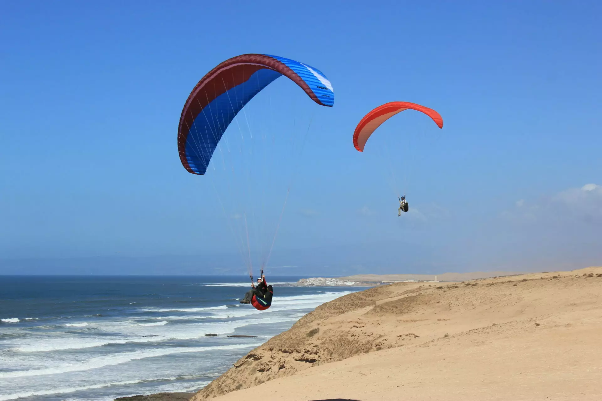 Aerial view of coastline during paragliding